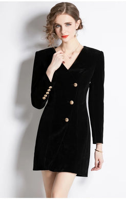 Black Velvet Back Zipper Mini Dress