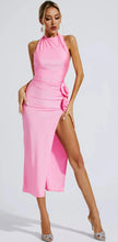 Load image into Gallery viewer, Pink Halter Floral Midi Dress