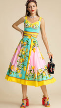 Load image into Gallery viewer, Portofino Spaghetti Strap Top + Lemon Printed Midi Skirt