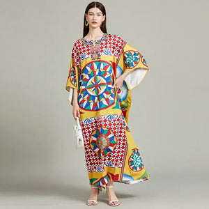 Colorblock Print Boho Maxi Dress