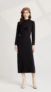 Knitted Criss-Cross Bow Pullover & Midi Dress - comes in three colours