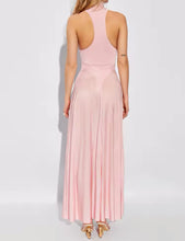 Load image into Gallery viewer, Baby Pink Satin Gauze with High Collar A line Dress