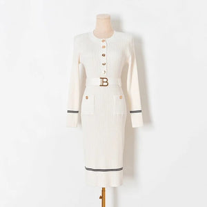 Knitted “B” dress with belt - comes in black, white, tan and pink