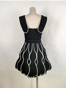 *NEW SUSIE COLLECTION Spliced Contrast Color Square Collar Spaghetti Strap Mini Dress