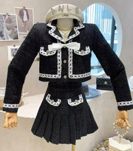 Load image into Gallery viewer, Black and White Tweed Suit with Detachable Bow