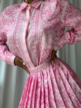 Load image into Gallery viewer, Pinky Cotton Geometric Shirt and Pleated Mini Skirt