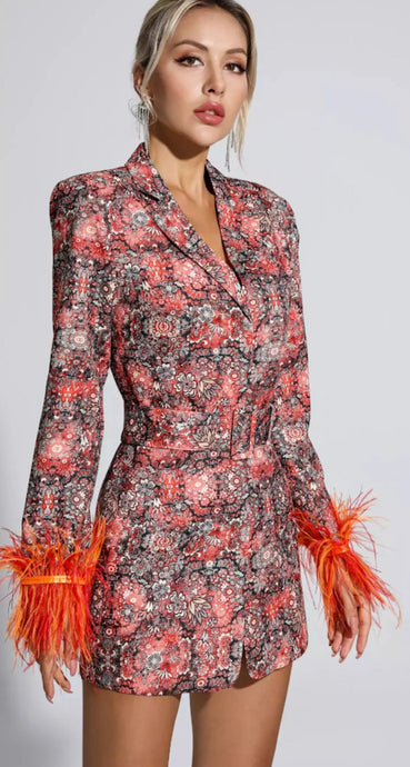 Feather Cuff Blazer Dress