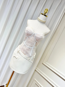 SUSIE COLLECTION Strapless, Mesh & Lace Leather Hip Mini Dress - comes in blush, white & black