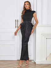Load image into Gallery viewer, High Collar Ruched Maxi Dress