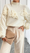Load image into Gallery viewer, Cream Rose Turtleneck Jumper