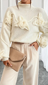 Cream Rose Turtleneck Jumper
