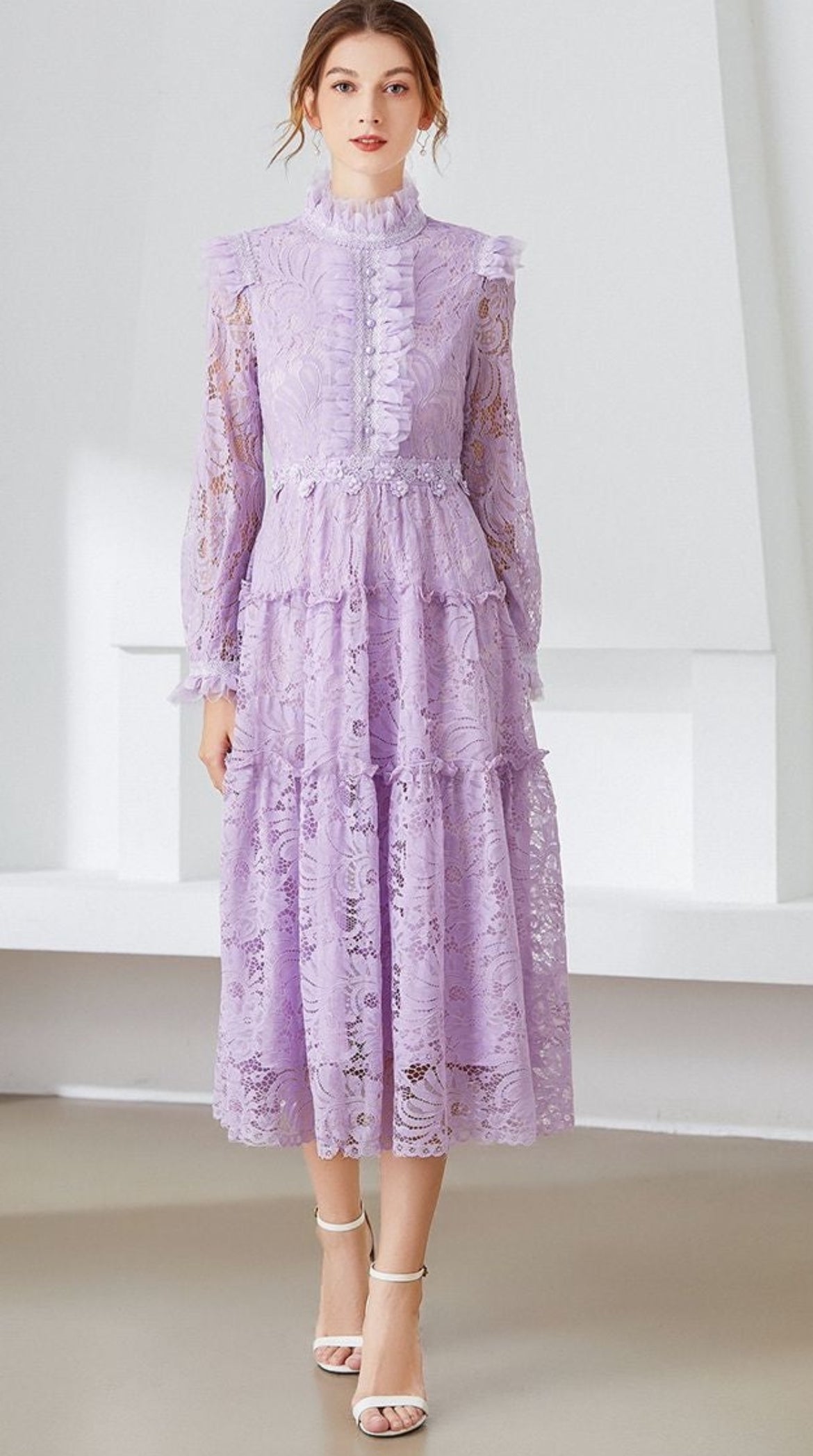 Lilac Lavender lace Midi dress