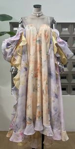 Heavenly Pastel Oversized Ruffle Backless Maxi Dress
