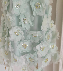 Minty 3D Mesh Flowers, Beads, Rhinestones & Sequined Mini Dress with Belt