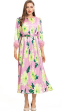 Load image into Gallery viewer, Tassel Pink floral Printed Pleated Dress with belt