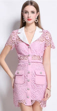 Load image into Gallery viewer, Chic Lace Button-Up Dress with Collar and Pockets - Available in Pink and Cream