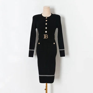Knitted “B” dress with belt - comes in black, white, tan and pink