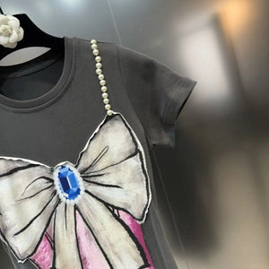 Pearls & Bow Distressed Print Maxi T-Shirt Dress