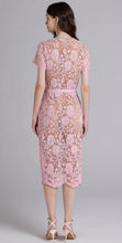 Load image into Gallery viewer, Chic Embroidery &amp; Lace Midi Dress with Diamanté Bow - comes in pink or white