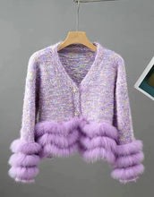 Load image into Gallery viewer, Pastel Faux Fur &amp; Feathers Knitted Jacket Cardigan - comes in Lavender &amp; Mint