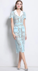 Blue Ocean Lace Midi Dress
