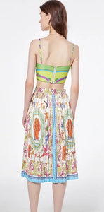 Bra Spaghetti Strap Crop Top + Pleated Midi Skirt - comes in Four colours
