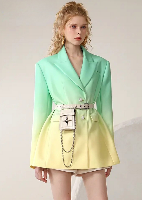 Premium Green & Yellow Gradient Blazer with belt