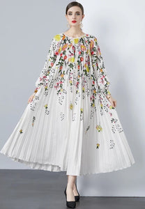 Beautiful Floral Pleated Midi Dress with belt