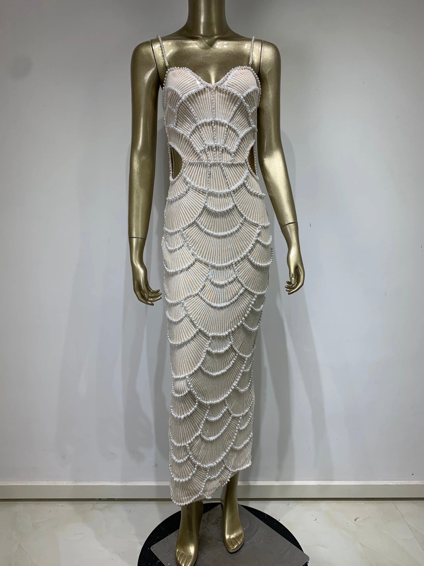 White Pearl Beaded Maxi Dress