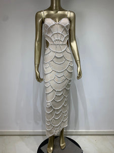 White Pearl Beaded Maxi Dress
