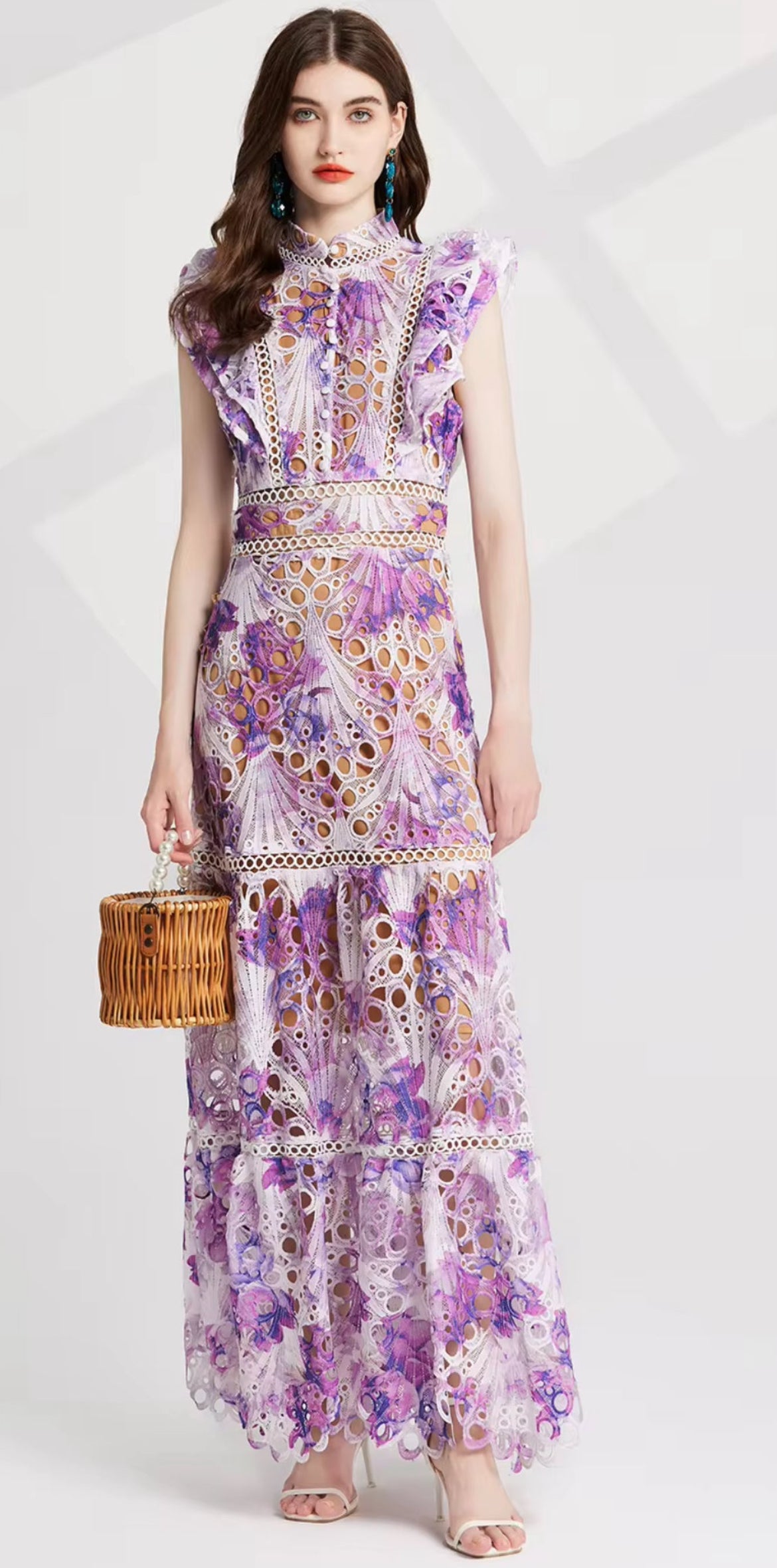 Hollow Out Flower Embroidery Maxi Dress - Comes in three colour ways