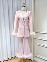 Load image into Gallery viewer, Lapel Single Breasted Long Sleeve Blazer &amp; Feather Flare Trousers