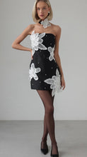 Load image into Gallery viewer, Embroidered Flowers &amp; Pearls Mini Dress with matching chocker