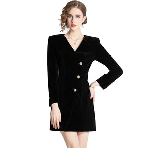 Black Velvet Back Zipper Mini Dress