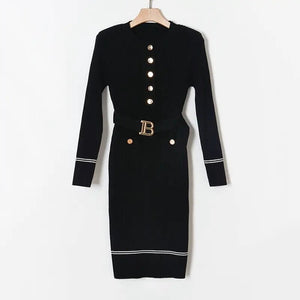 Knitted “B” dress with belt - comes in black, white, tan and pink