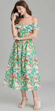 Load image into Gallery viewer, Tropical Off The Shoulder Midi Dress