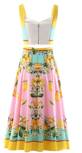 Portofino Spaghetti Strap Top + Lemon Printed Midi Skirt
