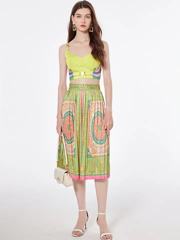 *NEW Bra Spaghetti Strap Crop Top + Pleated Midi Skirt - comes in three colours