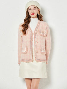 Pinky Wool Cardigan with pearls