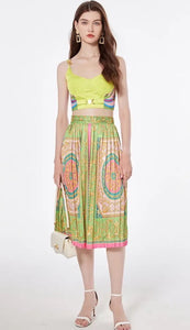 Bra Spaghetti Strap Crop Top + Pleated Midi Skirt - comes in Four colours