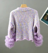Load image into Gallery viewer, Pastel Faux Fur &amp; Feathers Knitted Jacket Cardigan - comes in Lavender &amp; Mint