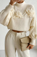 Load image into Gallery viewer, Cream Rose Turtleneck Jumper
