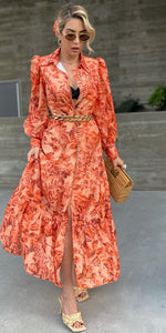 Tangy Orange floral maxi dress