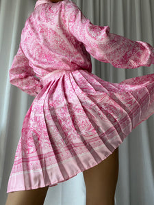 Pinky Cotton Geometric Shirt and Pleated Mini Skirt