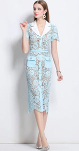 Blue Ocean Lace Midi Dress
