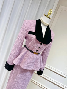 *NEW SUSIE COLLECTION Velvet Tweed Lotus Leaf Blazer with a High Waisted Split Skirt with belt