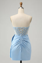 Load image into Gallery viewer, All Sparkles Baby Blue Sweetheart Corset Mini Dress with Embellishment - comes in curve
