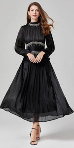 Ooh La La Luxury Diamanté Chain Pleated MIDI Dress - comes in four colourways