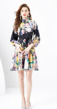 Load image into Gallery viewer, Evening blooms mini dress with waist tie