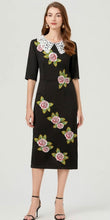 Load image into Gallery viewer, Embroidery Of Dreams Lace Collar MIDI Dress with belt